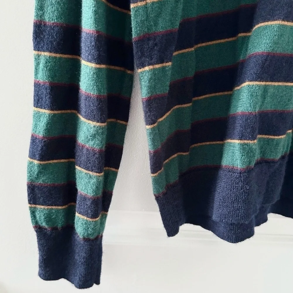J. Crew Green Blue Striped Crewneck Sweater Merino Wool Mens Sz Medium Slim Fall